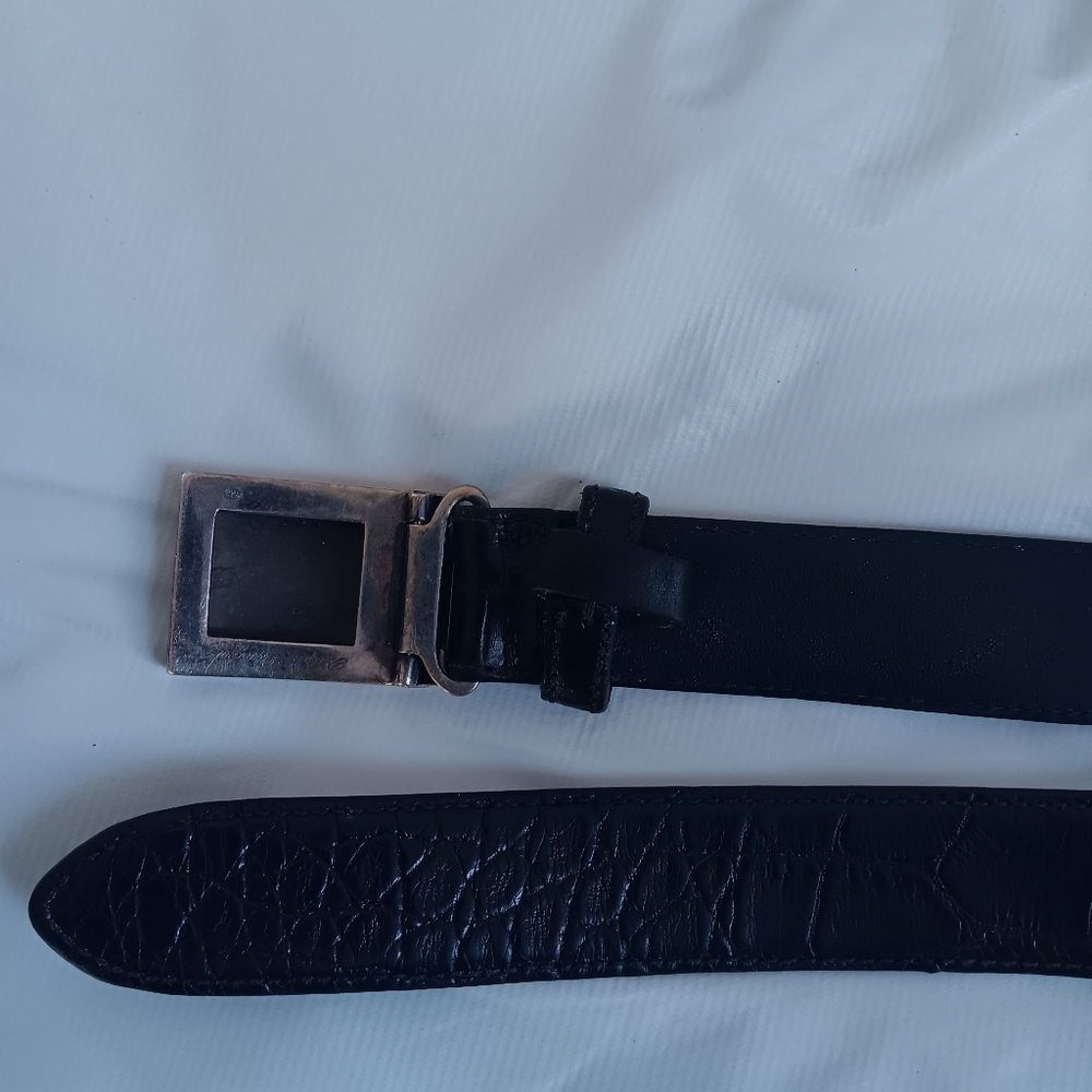 Ralph Lauren Purple Label Silver Engine-Turned-Buckle Alligator Belt